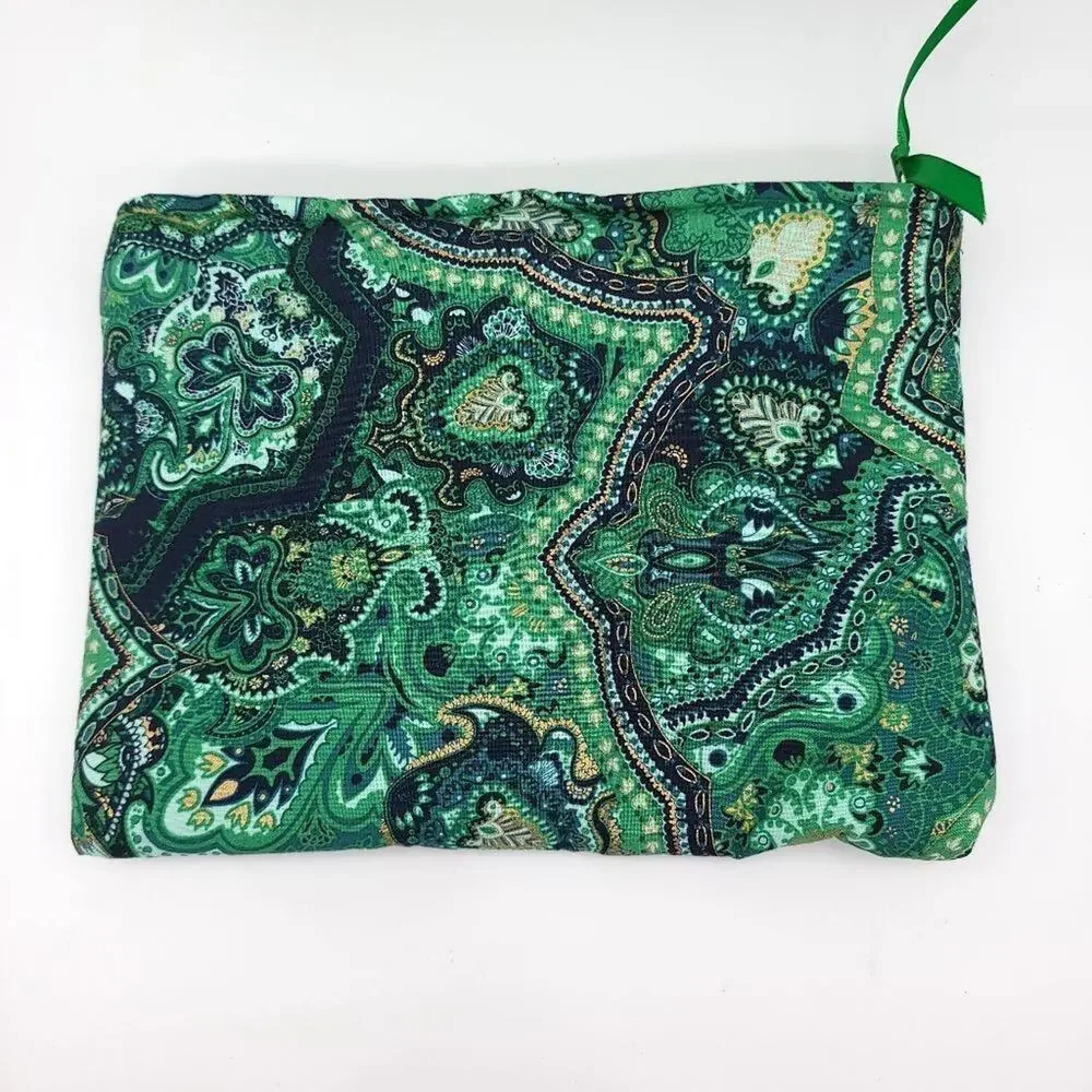 Handmade Makeup Cosmetic Bag Set Green Floral Travel Zip Case Lined Make Up - Picture 4 of 13